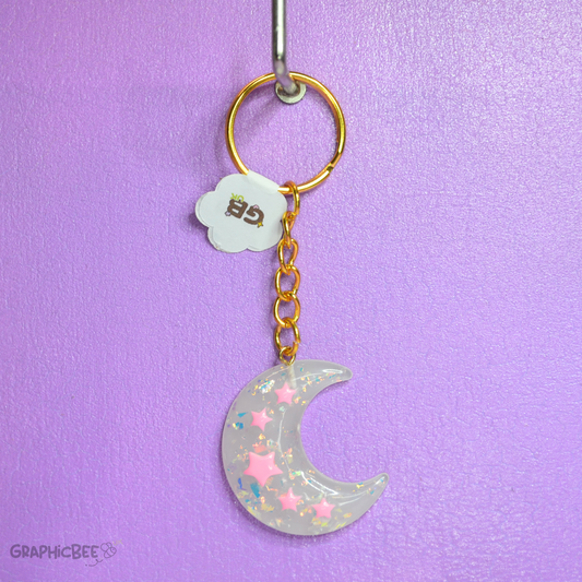 Dreamy white shimmer Sparkly Moon Resin Keyring