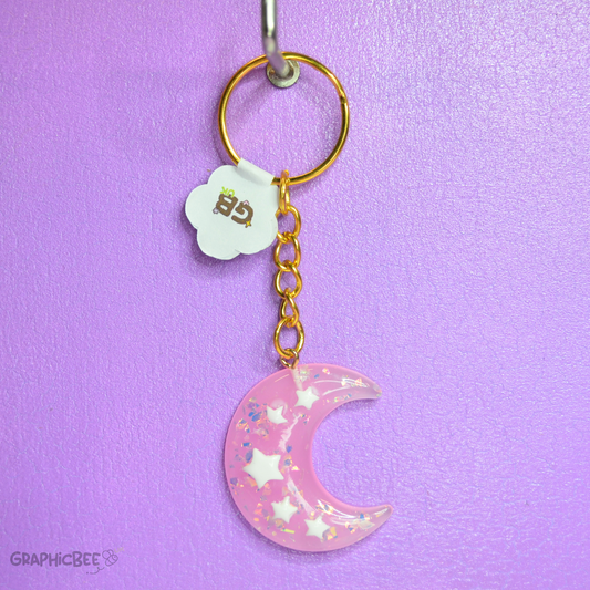 Blush Pink Sparkly Moon Resin Keyring