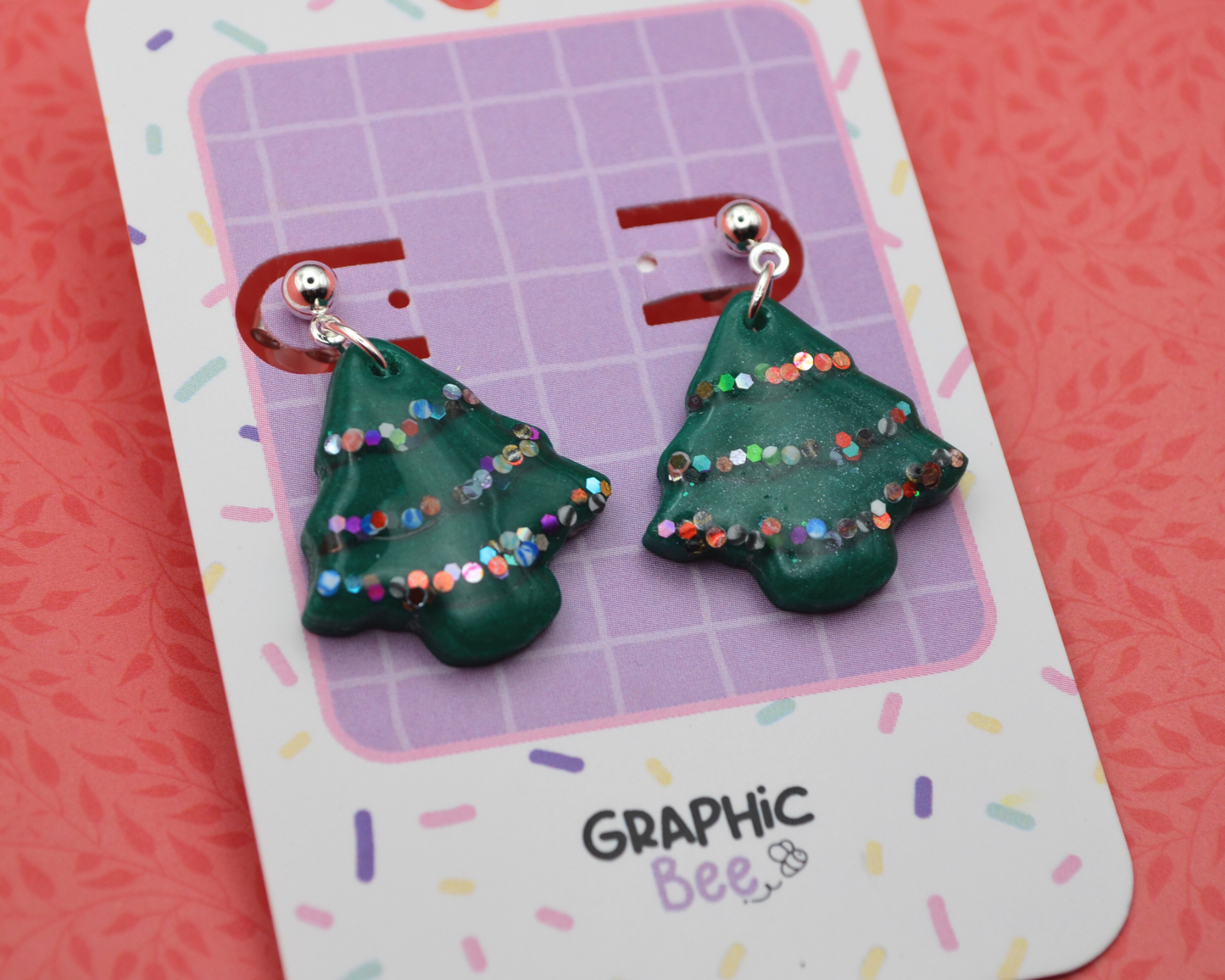 Garland Christmas Trees Dangle Clay Earrings