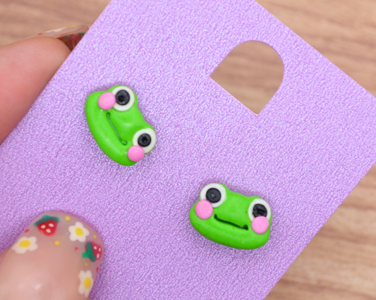 Froggy Face Clay Stud Earrings