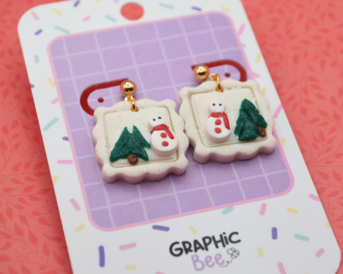 Christmas Picture Snowman Clay Dangle Earring