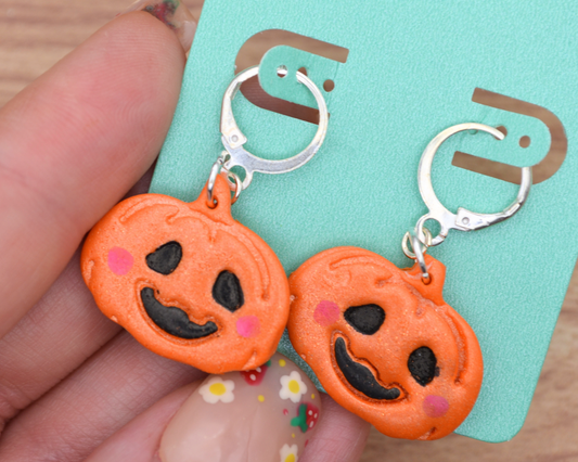 Pumpkin Face Derpy Dangly Clay Earrings