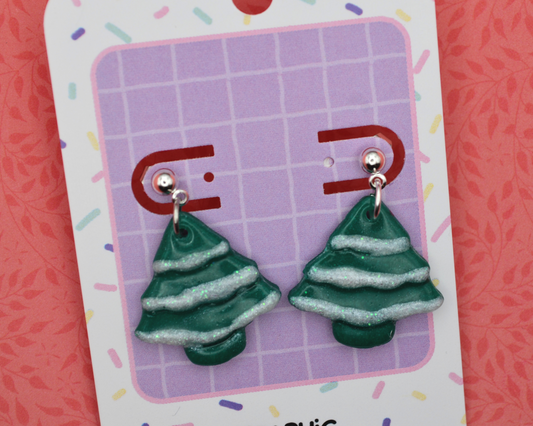 Snowy Christmas Trees Dangle Clay Earrings