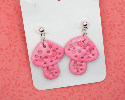 Magical Mushroom Solid Pink Clay Dangle Earrings