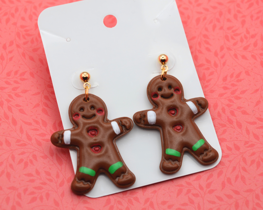 Ginger Bread Man Dangle Clay Earrings