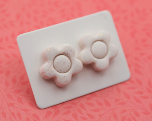 White Flower Clay Stud Earrings