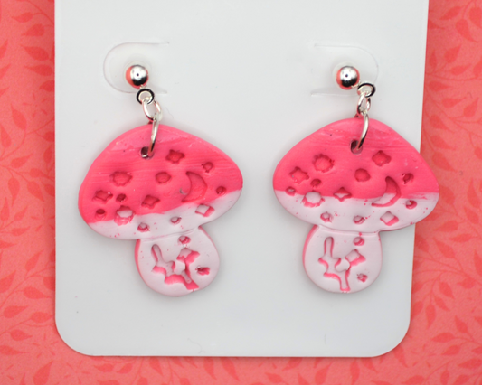 Magical Mushroom Gradient Pink Clay Dangle Earrings