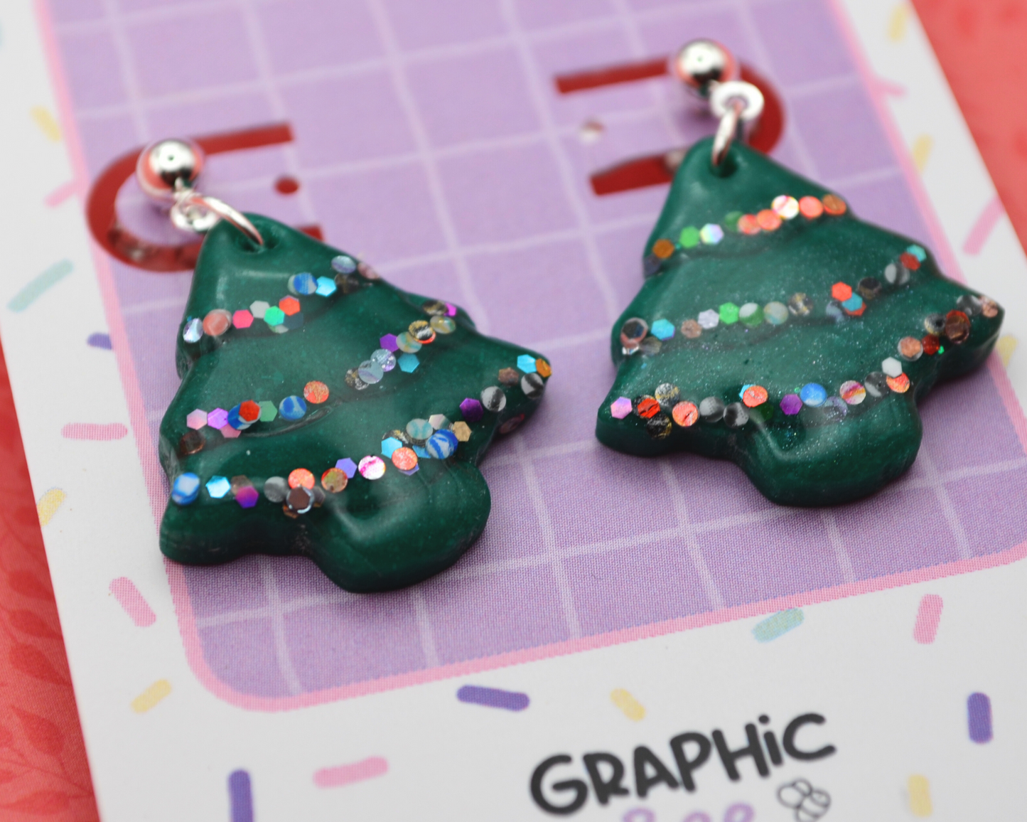 Garland Christmas Trees Dangle Clay Earrings