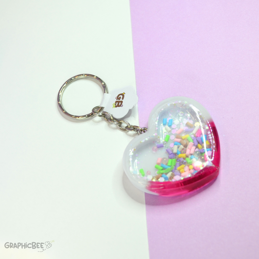 Heart Sprinkle Sensory Shaker Resin Keyring