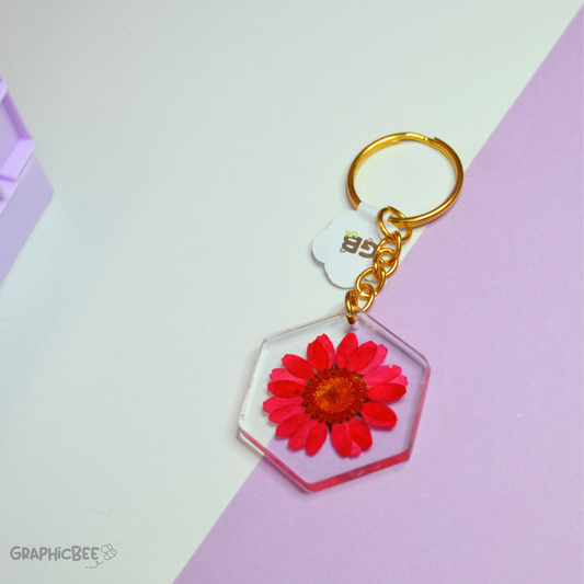 Red Flower Embedded Resin Keyring