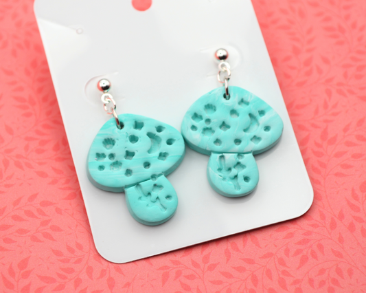 Magical Mushroom Solid Blue Clay Dangle Earrings