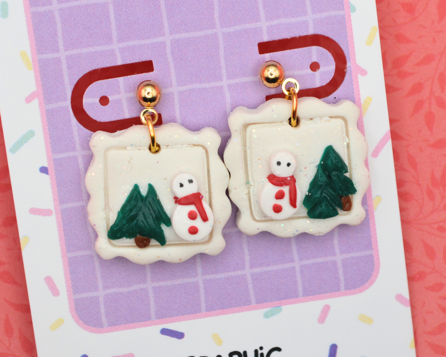 Christmas Picture Snowman Clay Dangle Earring