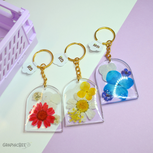 Flower Embedded Arch Resin Keyring - Various Colours Available