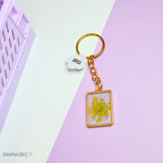 Yellow Floral Embed Rectangle Bezel Resin Keyring