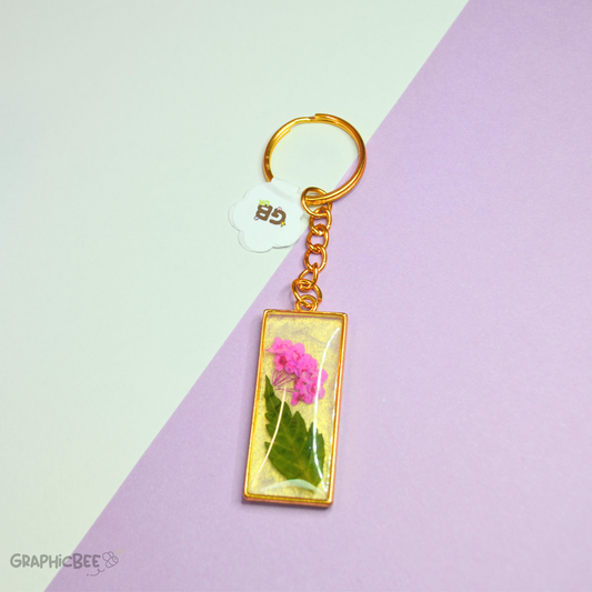 Pink Flower Embed Resin Keyring