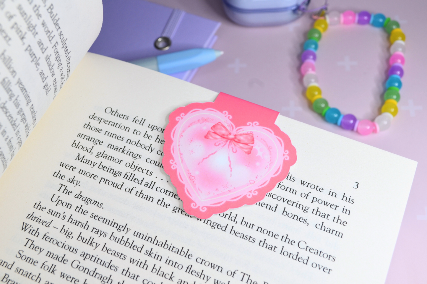 Coquette Heart & Bow Pink Magnetic Bookmark