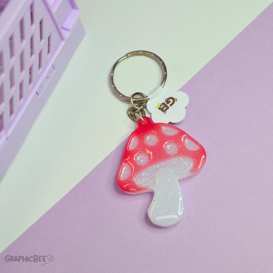 Sparkly Mushroom Resin Keyring