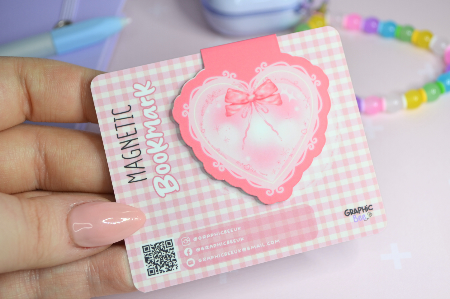 Coquette Heart & Bow Pink Magnetic Bookmark