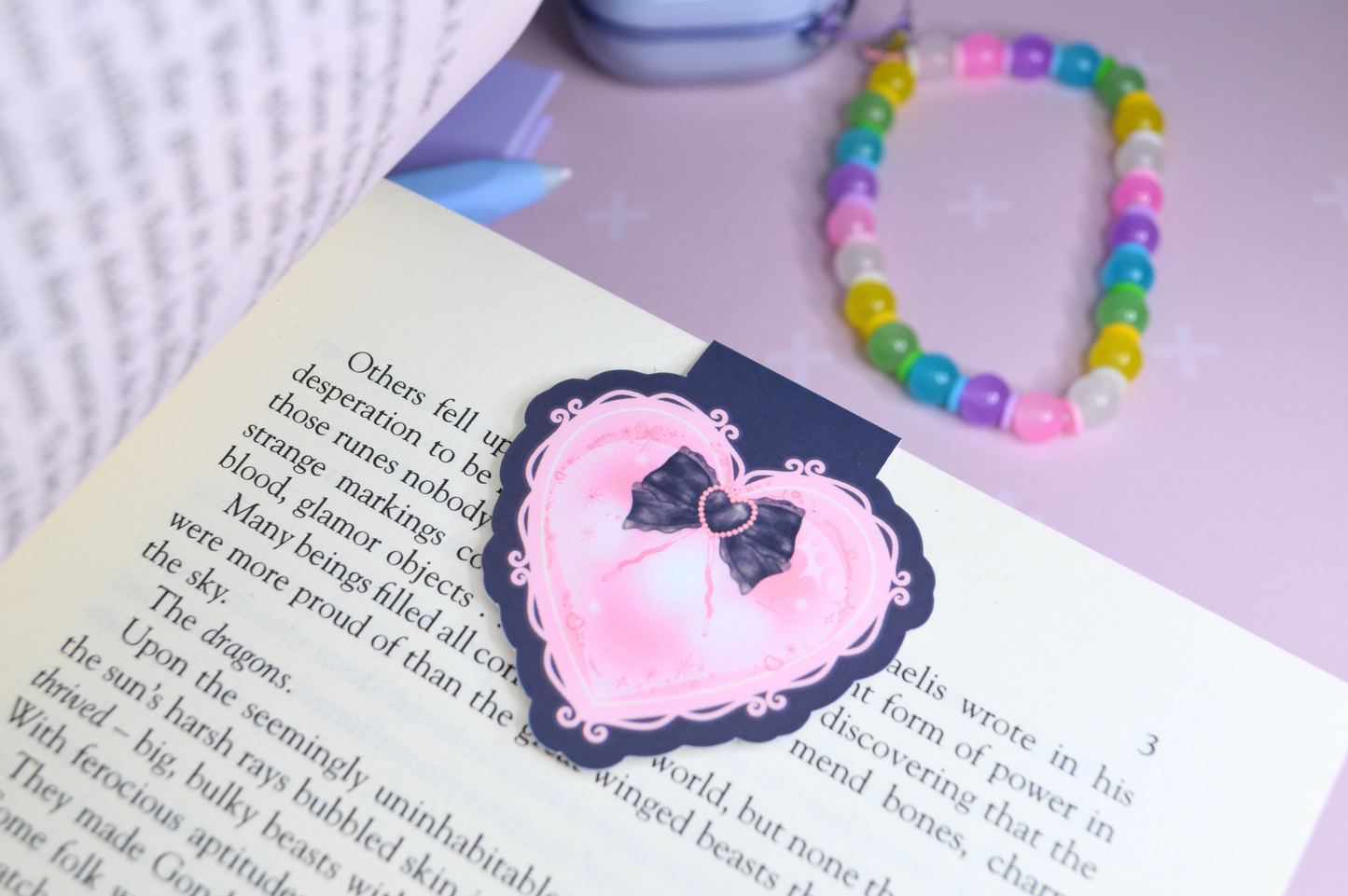 Coquette Heart & Bow Black Magnetic Bookmark