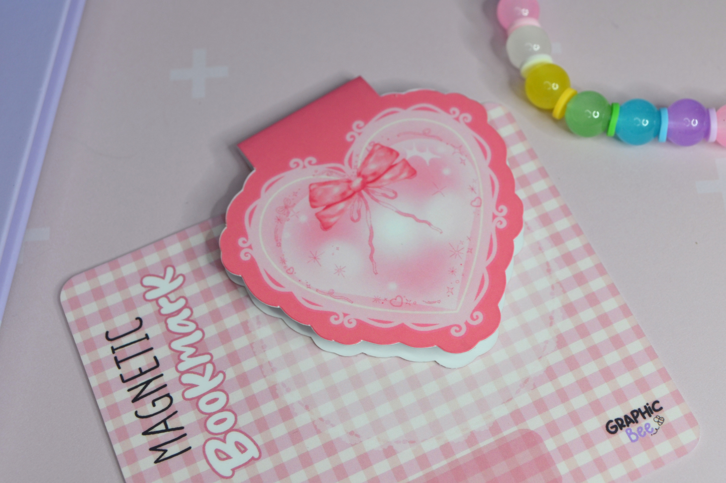 Coquette Heart & Bow Pink Magnetic Bookmark