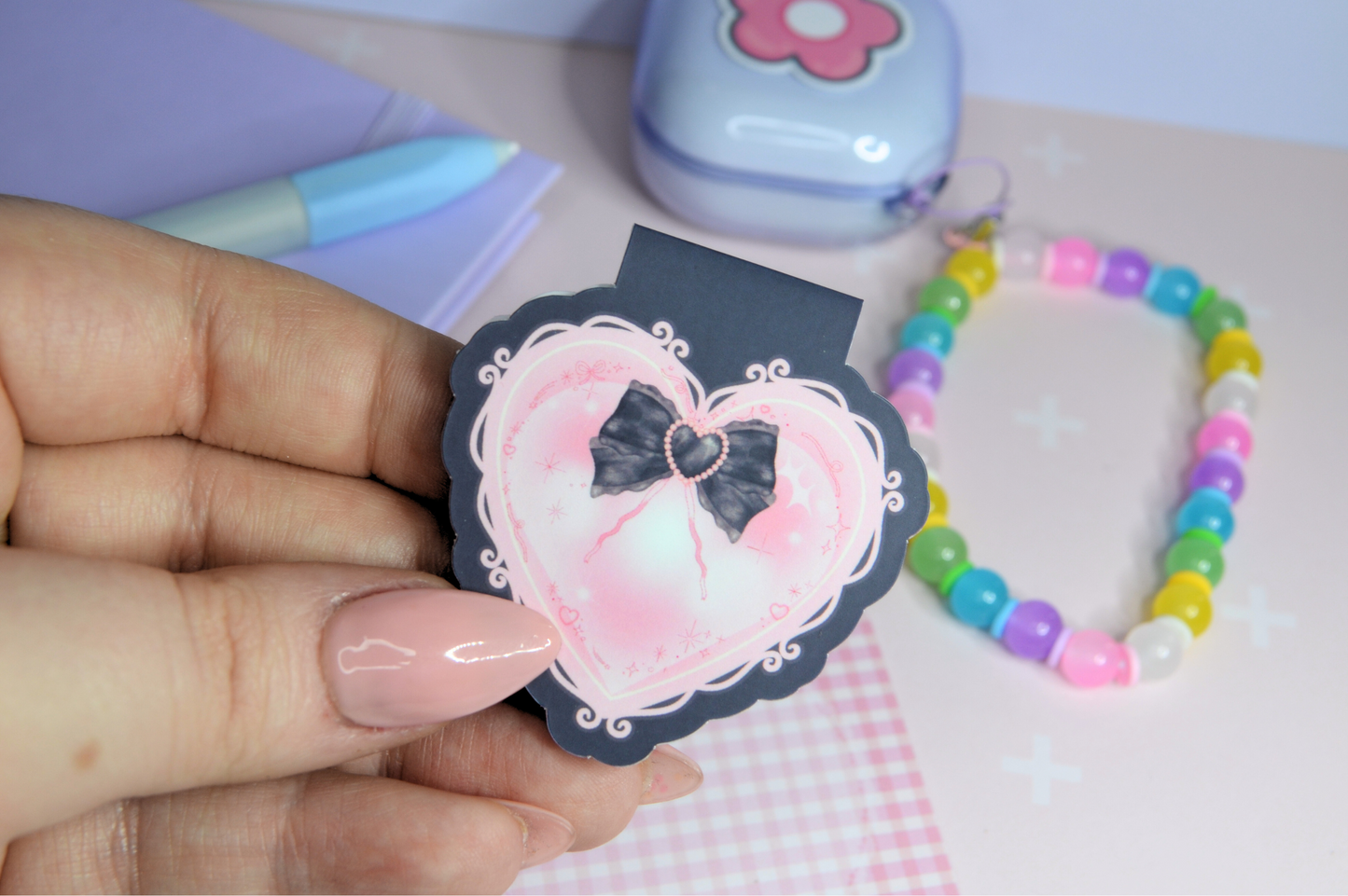 Coquette Heart & Bow Black Magnetic Bookmark