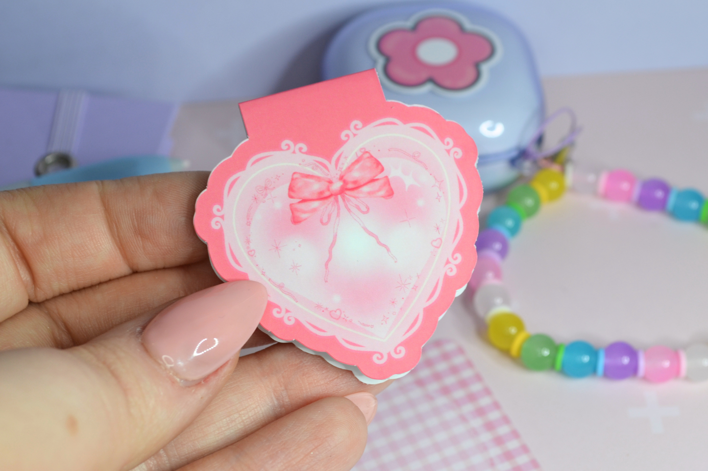 Coquette Heart & Bow Pink Magnetic Bookmark