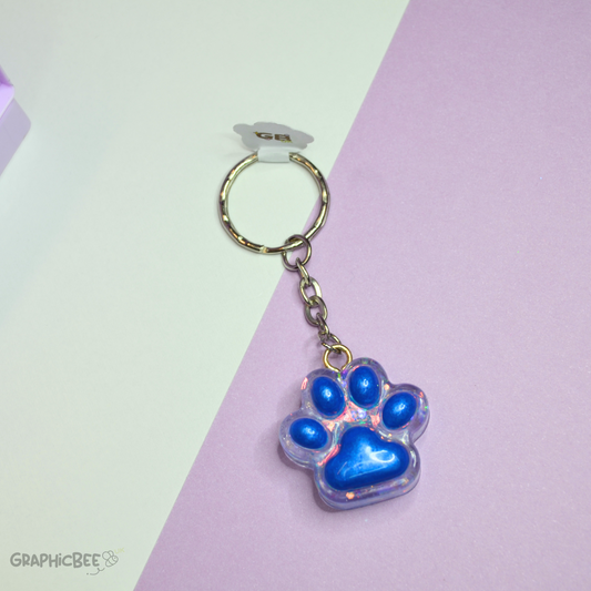 Blue Paw Print Glitter Resin Keyring