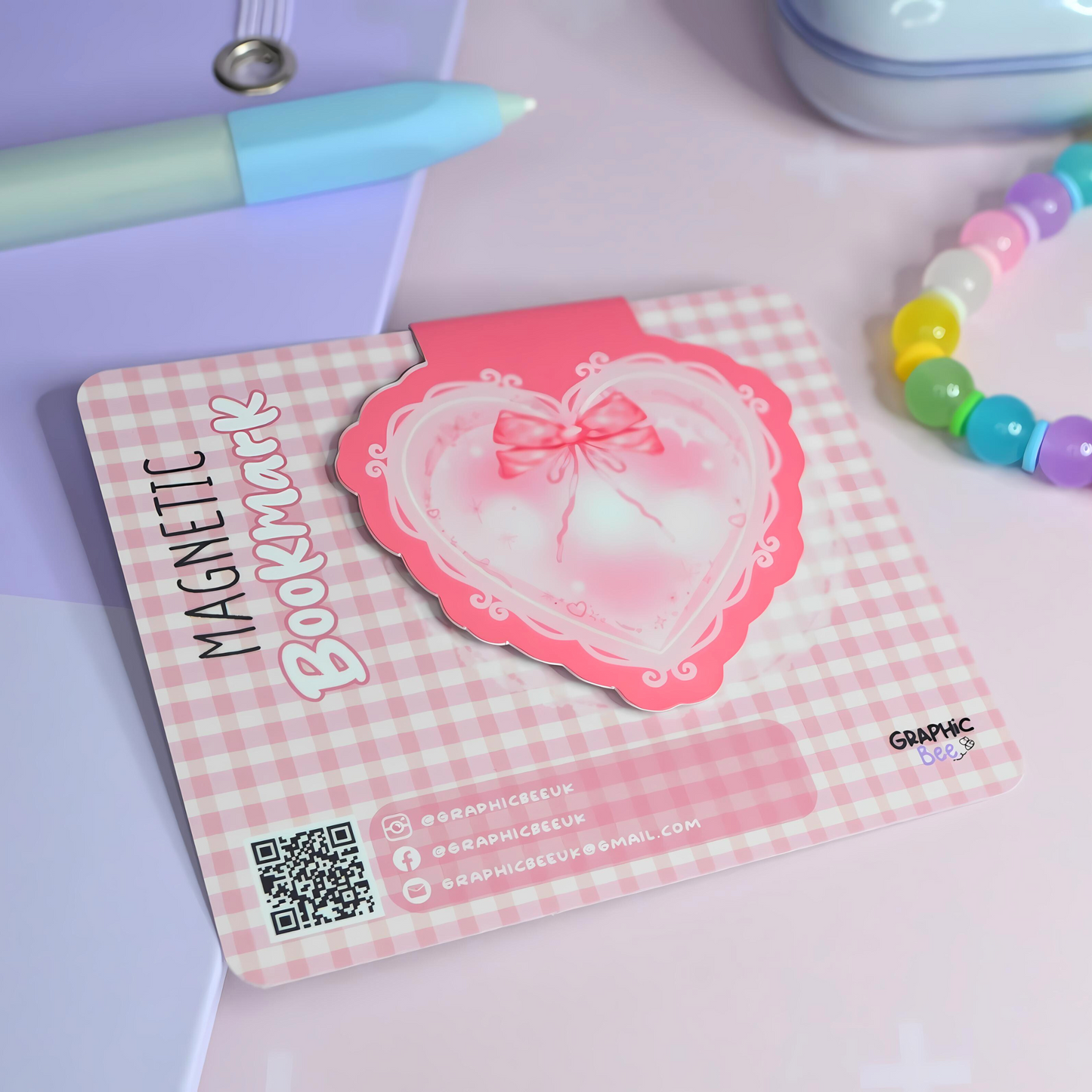 Coquette Heart & Bow Pink Magnetic Bookmark